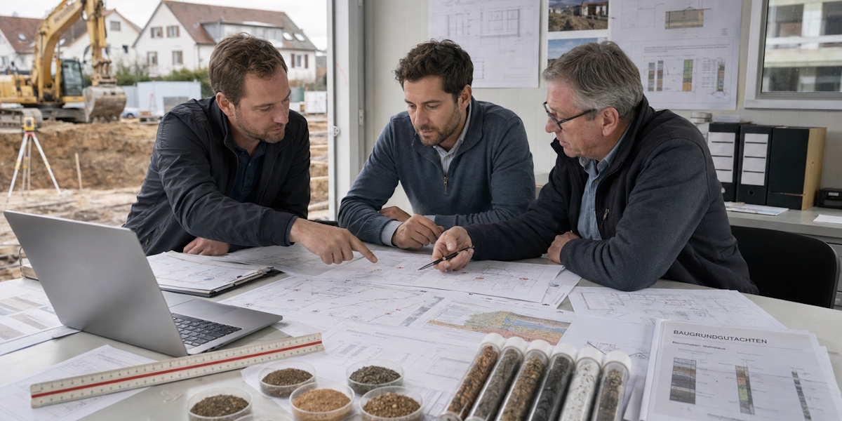 Erdarbeiten_Planung Planung der Erdarbeiten beim Hausbau mit Baugrundgutachten und Bodenproben